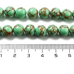 合成ゴールドラインターコイズビーズ連売り  染め  ラウンド  ミディアムスプリンググリーン  8mm  穴：1mm  約50個/連  15.75''（40センチメートル）&nbsp;G-H026-01C-03
