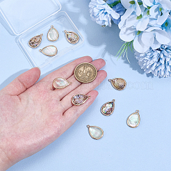 10Pcs 2 Colors Brass Pave Natural Paua Shell Teardrop Pendants&nbsp;DIY-AR0004-79