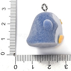 フロッキー樹脂ペンダント  ペンギン  プラチナ鉄ループ付き  スチールブルー  25x22x21mm  穴：2.5mm&nbsp;FIND-S001-11A