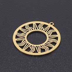 201 ステンレススチール製日食ペンダント  レーザー切断  太陽のリング  ゴールドカラー  33x30.5x1mm  穴：1.6mm&nbsp;STAS-S105-LA231