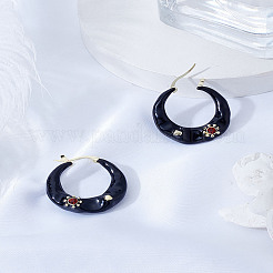 合金ラインストーンフープピアス1組  花  ブラック  32x7x28mm&nbsp;EJEW-LP0012-05A