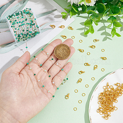 DIY チェーン ブレスレット ネックレス メイキング キット  ガラスカットラウンドビーズチェーンを含む  亜鉛合金カニカン  アイアン製丸カン  グリーン  チェーン：5m /セット&nbsp;DIY-NB0008-59
