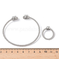Oval Brass Micro Pave Cubic Zirconia Cuff Bangles & Rings Sets for Women&nbsp;SJEW-R002-03P-01