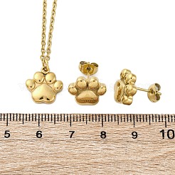 Dog Paw Print 304 Stainless Steel Pendant Necklaces & Bracelets & Stud Earrings Sets for Women&nbsp;SJEW-C004-20G