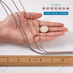 12色真鍮ラインストーンストラスチェーン  ラインストーンカップチェーン  グレードA  銀色のメッキ  ミックスカラー  2mm  12色  1ヤード/カラー  12ヤード/箱&nbsp;CHC-FW0001-01