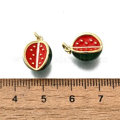 真鍮製エナメルペンダント  ラックめっき  カドミウムフリー＆鉛フリー  長持ちメッキ  18KGP本金メッキ  スイカ  13.5x10x8mm  穴：3mm&nbsp;KK-P295-15G