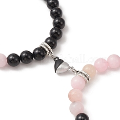 2Pcs 2 Style Natural Black Onyx & Plum Blossom Jasper Beaded Stretch Bracelets Set&nbsp;BJEW-TA00285