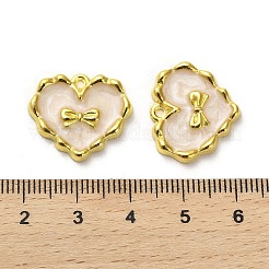 合金エナメルチャーム  ちょう結びチャーム付きハート  ゴールドカラー  17x20x2.5mm  穴：1.5mm&nbsp;ENAM-R145-02G
