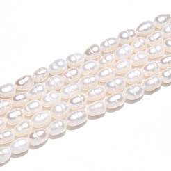 天然養殖淡水パールビーズ連売り  ライス  乳白色  5~8x3.5~4mm  穴：0.5mm  約29~31個/連  6.77~7.09''（17.2~18センチメートル）&nbsp;PEAR-N012-03R-01