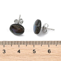 Flat Round Oval Natural Paua Shell Stud Earring for Women&nbsp;EJEW-JE07125