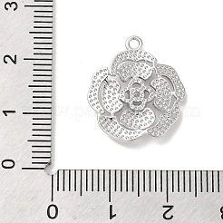 真鍮製ガラスチャーム  花  プラチナメッキ  透明  20x17.5x3mm  穴：1.6mm&nbsp;KK-Z073-15P-01