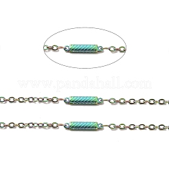 イオンプレーティング（IP）304ステンレス鋼長方形リンクチェーン  スプールで  ハンダ付け  虹色  15x3x1.5mm  2.5x2x0.3mm  約32.81フィート（10m）/ロール&nbsp;STAS-B041-09MC