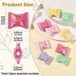 ツートンカラーのUVメッキレインボー虹色アクリルビーズ15個  うさぎのお菓子  ミックスカラー  21.5x17x9.5mm  穴：3.5mm&nbsp;PACR-YW0001-48