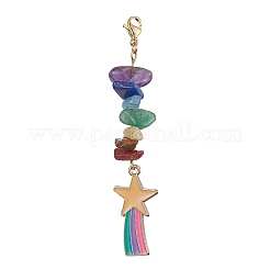 Rainbow Alloy Enamel Charms & Chakra Gemstone Chips Beaded Pendant Decoration&nbsp;HJEW-JM01206