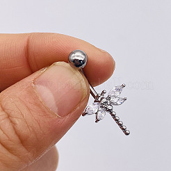 316l サージカルステンレススチール製ベリーリング  マイクロパヴェキュービックジルコニア付き  ステンレス鋼色  トンボ  5mm&nbsp;WGDD0AB-10