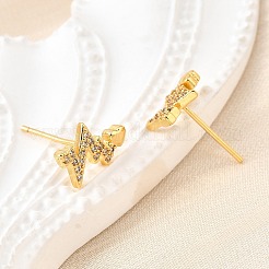 Heartbeat Brass Micro Pave Clear Cubic Zirconia Stud Earrings&nbsp;EJEW-G433-06G