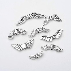 翼合金ビーズ  アンティークシルバー  4~12x14~30x3~4mm  穴：1mm  約8区画/箱  30個/コンパートメント&nbsp;PALLOY-O063-01
