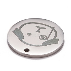 変色しないステンレスペンダント  手動研磨  犬と一緒にフラットラウンド  ステンレス鋼色  20x1.4mm  穴：1.6mm&nbsp;STAS-G252-15P