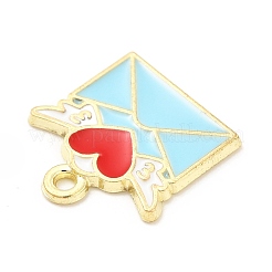 合金エナメルチャーム  ライトゴールド  ハートと翼のチャーム付き封筒  淡いターコイズ  15x15x1mm  穴：1.4mm&nbsp;ENAM-D041-05B