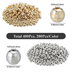 400個2色ccbプラスチックビーズ  多面カット  ラウンド  プラチナ·ゴールデン  7.5mm  穴：1.8mm  200個/カラー&nbsp;CCB-PA0001-15
