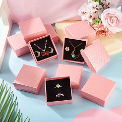 厚紙製ジュエリーボックス10個  ペンダント＆イヤリング＆リング  内部のスポンジ  正方形  ピンク  7.5x7.5x3.5cm&nbsp;CBOX-TA0001-19