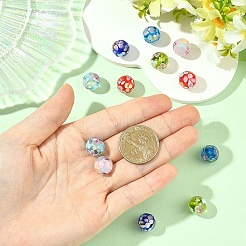 6色の丸型ランプワークビーズ12個  梅の花びらの模様  穴付き  ミックスカラー  12mm  穴：1.8mm  2個/カラー&nbsp;LAMP-YW0004-29