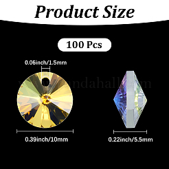 100個のガラスチャーム  フラットラウンド  ABカラー  多面カット  透明  10x5.5mm  穴：1.5mm&nbsp;GLAA-SP0001-70