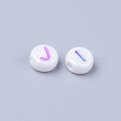 不透明な白いアクリルビーズ  ライン入り  水平穴  文字でフラットラウンド  ミックスカラー  7x3.5mm  穴：1.8mm  約3700個/500g&nbsp;MACR-S273-46