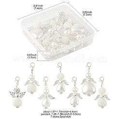 14Pcs 7 Styles ABS Plastic Imitation Pearl & Alloy Pendant Decorations&nbsp;HJEW-FS00042-01