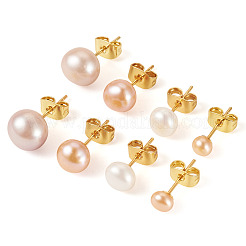 6Pcs 3 Colors Natural Cultured Freshwater Pearl Stud Earrings&nbsp;EJEW-TAC00026