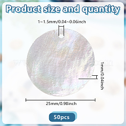 電気メッキ天然カピスシェルペンダント50個  ABカラーメッキ  ディスクチャーム  貝殻色  25x1mm  穴：1~1.5mm&nbsp;SSHEL-HY0001-13