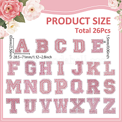 26個の文字 a~z グリッターパウダーとスパンコールの縫い付け布パッチ  縫製工芸品の装飾  ピンク  65x28.5~71x1.5mm&nbsp;PATC-MA0001-54A