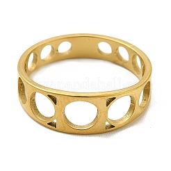 イオンプレーティング（IP）201ステンレススチール指輪  女性用中空ラウンドリング  ゴールドカラー  4~6mm  内径：17mm&nbsp;RJEW-G278-04G