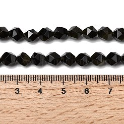天然石ゴールデンシーンオブシディアンビーズ連売り  スターカットラウンドビーズ  多面カット  5~6x5~6x5~6mm  穴：1~1.2mm  約64~68個/連  14.80''~15.04''（37.6~38.2センチメートル）&nbsp;G-Z119-A10-01