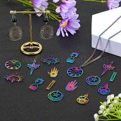 18Pcs 9 Style Ion Plating(IP) 201 Stainless Steel Filigree Pendants&nbsp;STAS-SZ0003-18