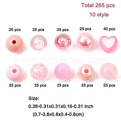 DIYビーズキット  アクリル＆ABSプラスチックビーズを含む  ラウンド  ピンク  7~8x8x4~8mm  穴：1~2mm  265個/セット&nbsp;DIY-FP0001-60