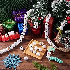 Round Christmas Snowman Print Wood European Beads&nbsp;WOOD-PH0003-25