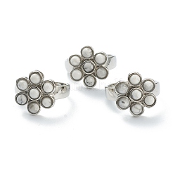 調整可能な天然および合成宝石の指指輪  プラチナメッキ真鍮パーツ  花  内径：17.8mm&nbsp;RJEW-E166-07P