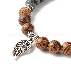 Reiki Natural Labradorite & Wenge Wood Beads Stretch Bracelet&nbsp;BJEW-JB06896-02