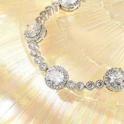 フラットラウンド真鍮マイクロパヴェキュービックジルコニアリンクチェーンブレスレット  カドミウムフリー＆鉛フリー  長持ちメッキ  プラチナ  7-1/2インチ（19cm）&nbsp;KK-R217-26P