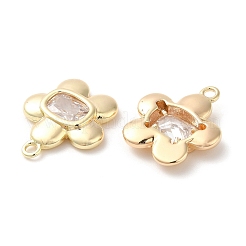 ガラスチャーム  真鍮パーツ  花のチャーム  18KGP本金メッキ  16x14x3mm  穴：1.5mm&nbsp;KK-E057-05G