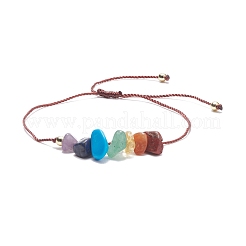 2Pcs 2 Style Natural Mixed Stone Chips Beaded Bracelets Set with Brass Beads&nbsp;BJEW-JB07985
