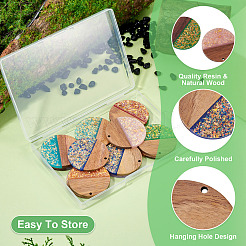 14Pcs 7 Colors Opaque Resin and Walnut Wood Pendants&nbsp;RESI-TA0005-23