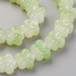 手作りランプワークビーズ連売り  スモモの花  薄緑  13.5x8.5~9mm  穴：1.2mm  約32個/連  16.53インチ（42cm）&nbsp;LAMP-P051-F06