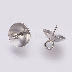 変色防止201ステンレススチールカップペグベイルペンダント  片穴パーツ用  201ステンレスピン付き  ステンレス鋼色  トレイ：7.5mm  8.5x8mm  穴：1.5mm  ピン：0.7mm&nbsp;STAS-I088-M-01P