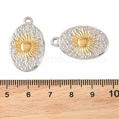 ツートンカラーのテクスチャ加工を施した304ステンレススチール製ペンダント  18KGP本金メッキ＆ステンレススチールカラー  イオンプレーティング（ip）  長持ちメッキ  太陽のチャーム付き楕円形  28x17x2.2mm  穴：2.5mm&nbsp;STAS-L314-10GP-04