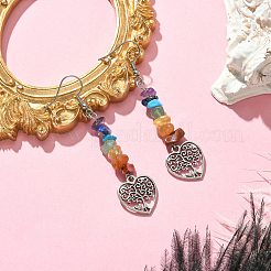 天然と合成のミックスストーンチップダングルイヤリング  チベットスタイルの合金生命の木ドロップイヤリング、316サージカルステンレススチールピン付き  ハート  66x17mm&nbsp;EJEW-JE05390-04