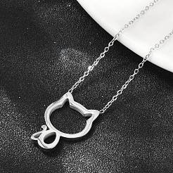304ステンレススチール製猫のアウトラインペンダントネックレス（女性用）  ステンレス鋼色  17.99インチ（45.7cm）&nbsp;NJEW-F339-03P