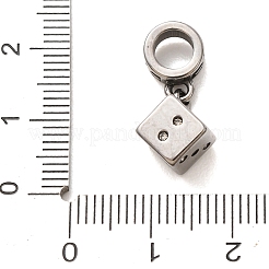 316サージカルステンレススチール＆ラインストーンのヨーロピアンダングルチャーム  サイコロ  クリスタル  22mm  穴：5mm&nbsp;SA-CBA7555-15AS-01