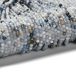 天然石アクアマリンビーズ連売り  多面カットラウンド  3mm  穴：0.7mm  約123~132個/連  14.57''~14.96''（37~38センチメートル）&nbsp;G-RM2025-A17-3mm-B